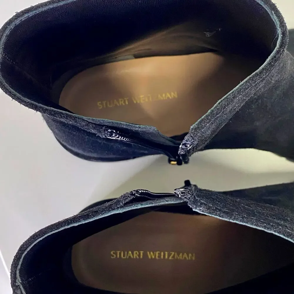 STUART WEITZMAN Maelie Black Suede Ankle Boot Womens 7 Lug Sole Quiet Luxury